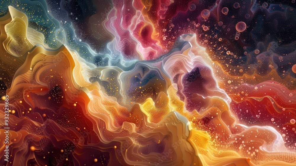 Aufkleber create a high-resolution abstract microscopic landscape with mesmerizing color formations. ensure th