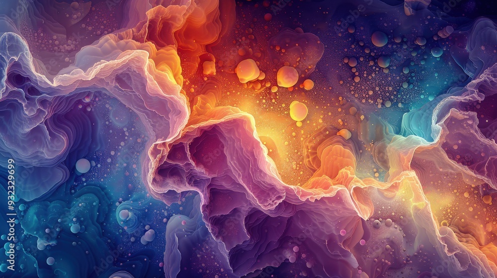 Aufkleber design an abstract background with stunning and vibrant color formations in a microscopic landscape.