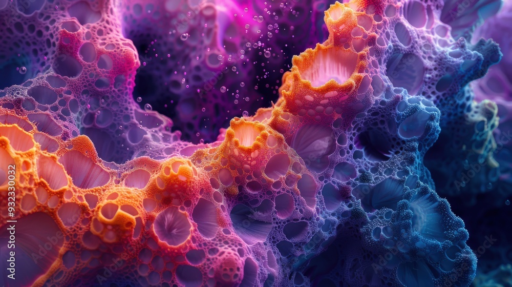 Aufkleber design an abstract landscape featuring captivating color formations in a microscopic view. emphasize