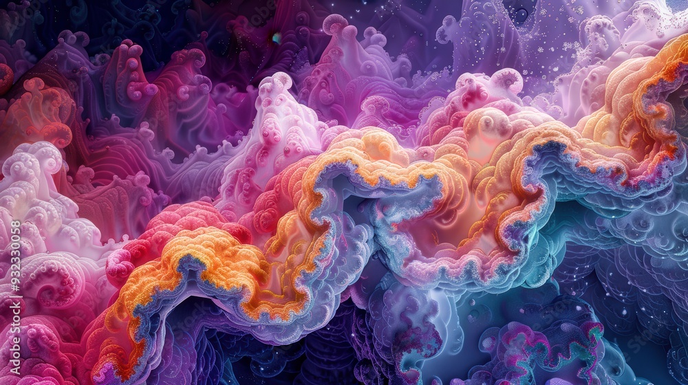 Aufkleber generate a high-resolution abstract microscopic landscape with stunning and vibrant color formations