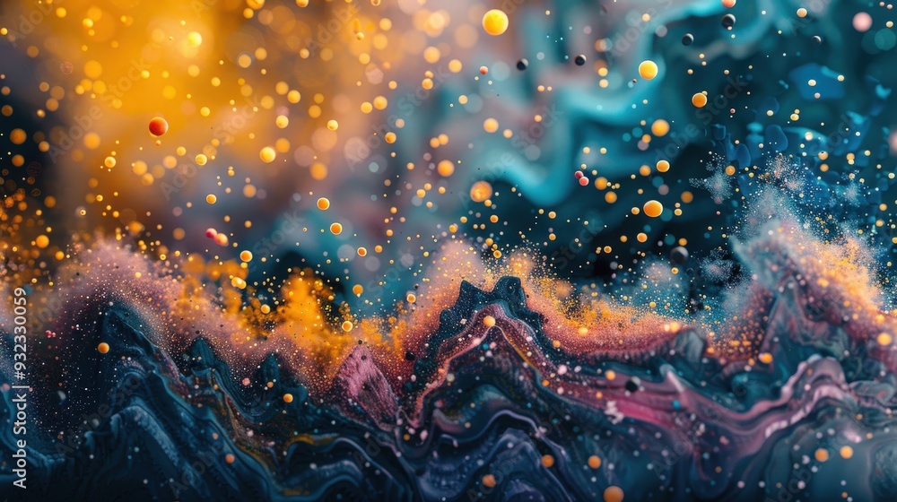 Aufkleber design an abstract landscape featuring captivating color formations in a microscopic view. emphasize