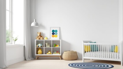 Mockup wall in the children's room on wall white colors background
