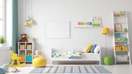 Mockup wall in the children's room on wall white colors background