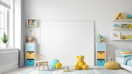 Mockup wall in the children's room on wall white colors background