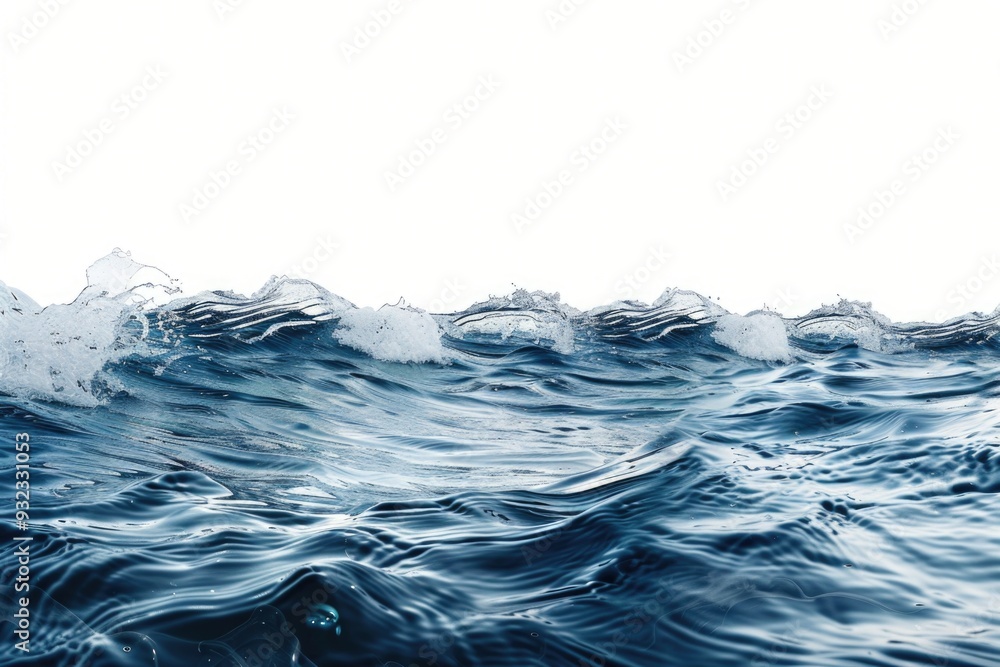 Poster a detailed view of an ocean wave with foam and water molecules