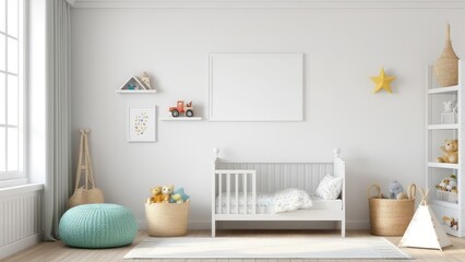 Mockup wall in the children's room on wall white colors background