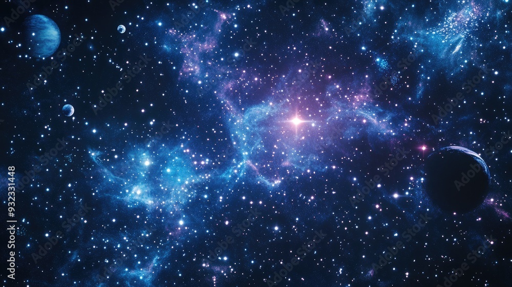 Aufkleber 2d illustration featuring a realistic star pattern in deep space showcasing stars planets and moons 
