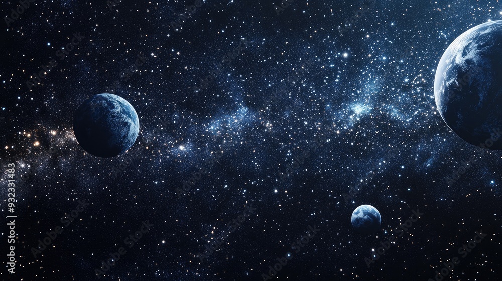 Poster 2d illustration featuring a realistic starry background in an empty interstellar space bright stars 