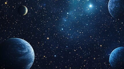 2D illustration of a realistic star studded background featuring deep space with bright stars planets and moons Diverse sci fi themed creative backdrops for space art Imaginary cosmic scenery