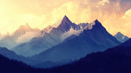 Obraz premium 2D illustration of majestic mountains Digital artwork created through handmade techniques