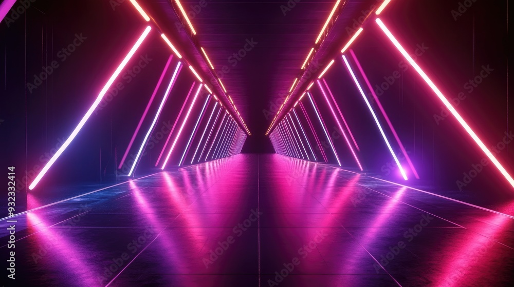 Poster 3d abstract neon light background featuring empty space spotlight effects and a dark futuristic sci 