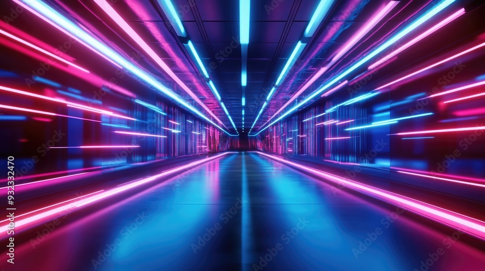 Poster 3d abstract technology background featuring glowing neon lights and fast moving lines creating a fut