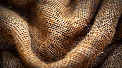 Fototapeta premium Close up of a coarse burlap fabrics fibers the rustic tactile quality lending a warm natural feel to the background