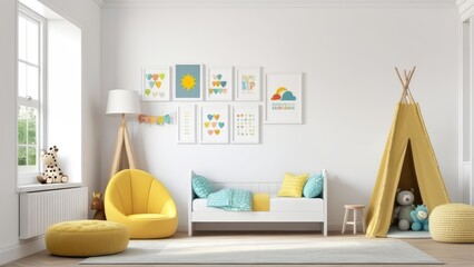 Mockup wall in the children's room on wall white colors background