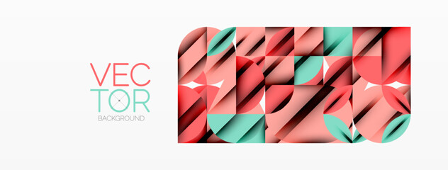 Fototapeta premium Circle, square and flower petal geometric background. Round shapes composition for wallpaper, banner, background or landing