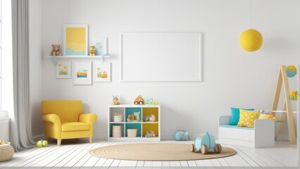 Mockup wall in the children's room on wall white colors background