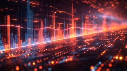 Obraz premium A futuristic financial graph showcasing rising bar charts in a digital environment, representing growth, progress, and the power of advanced analytics in modern finance
