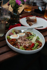 Plate of fresh salad food in restaurant