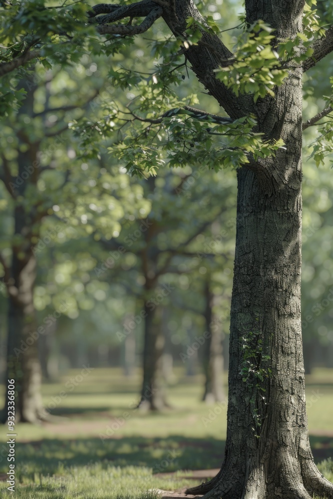 Poster a person relaxing on a bench under a shaded tree
