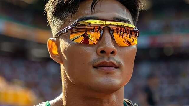 A man wearing sunglasses and a green shirt