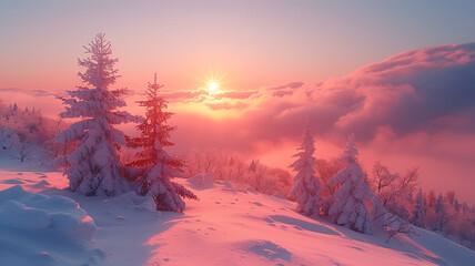 Background of snowy mountains at dawn highlighting the beauty of nature	
