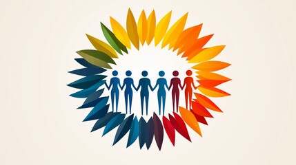 Obraz premium Silhouettes of colorful figures stand in a row, representing unity, community, and diversity, highlighting the importance of inclusion and togetherness through DEI and multicultural diversity