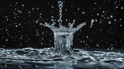 Water Drop Splash in Black Background