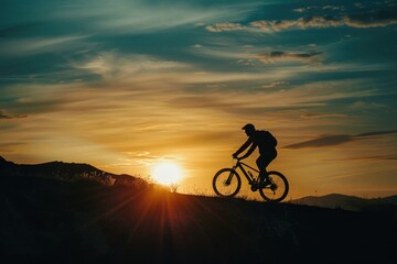 Obraz premium A person cycling up a hill with scenic landscape