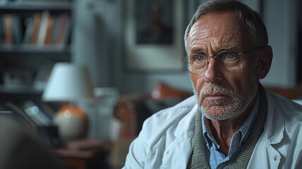 Obraz premium Elderly Man in a White Coat, Doctor Psychologist