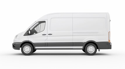 A side view of a white delivery van designed for transportation and logistics.