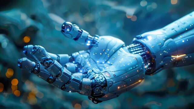Modern high-tech medical cybernetic bionic hand prostheses, artificial substitutes for damaged or missing upper limbs