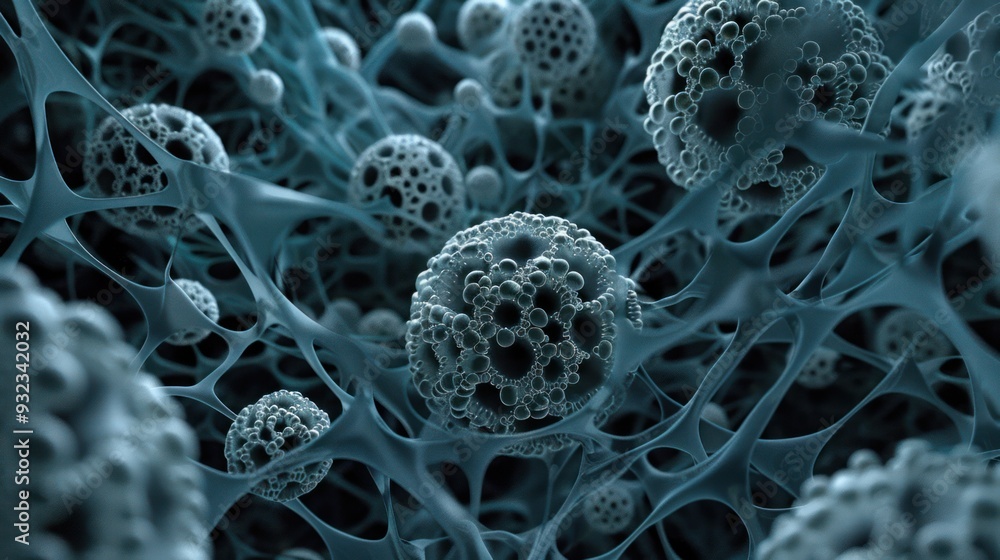 Poster abstract 3d rendering of interconnected spheres
