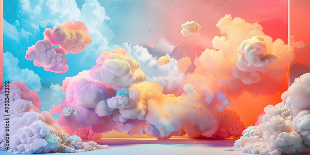 Aufkleber detailed claymation diorama representing cloud computing, ideal for a website header with vivid elec