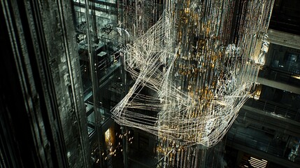 Obraz premium A towering building adorned with glowing lights stands majestically amidst urban cityscape