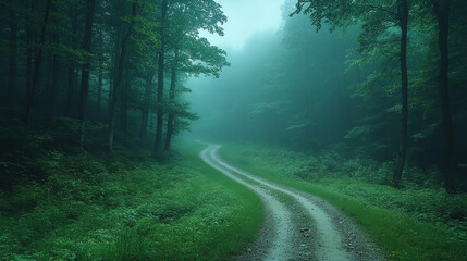 Obraz premium Rain-drenched dirt road in the forest