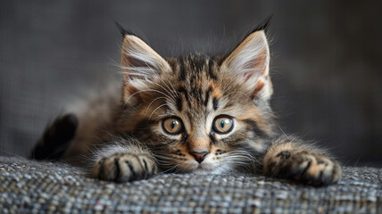 Little gray kitten looking at the camera close up