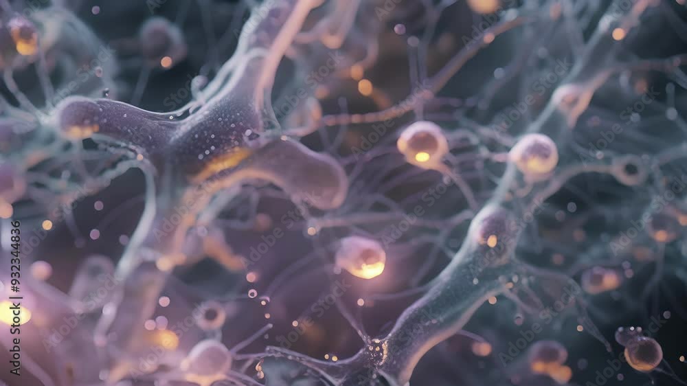 Poster high magnification image of cytoplasmic streaming in a protist revealing the intricate network of cy