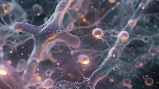 High magnification image of cytoplasmic streaming in a protist revealing the intricate network of cytoplasmic threads.