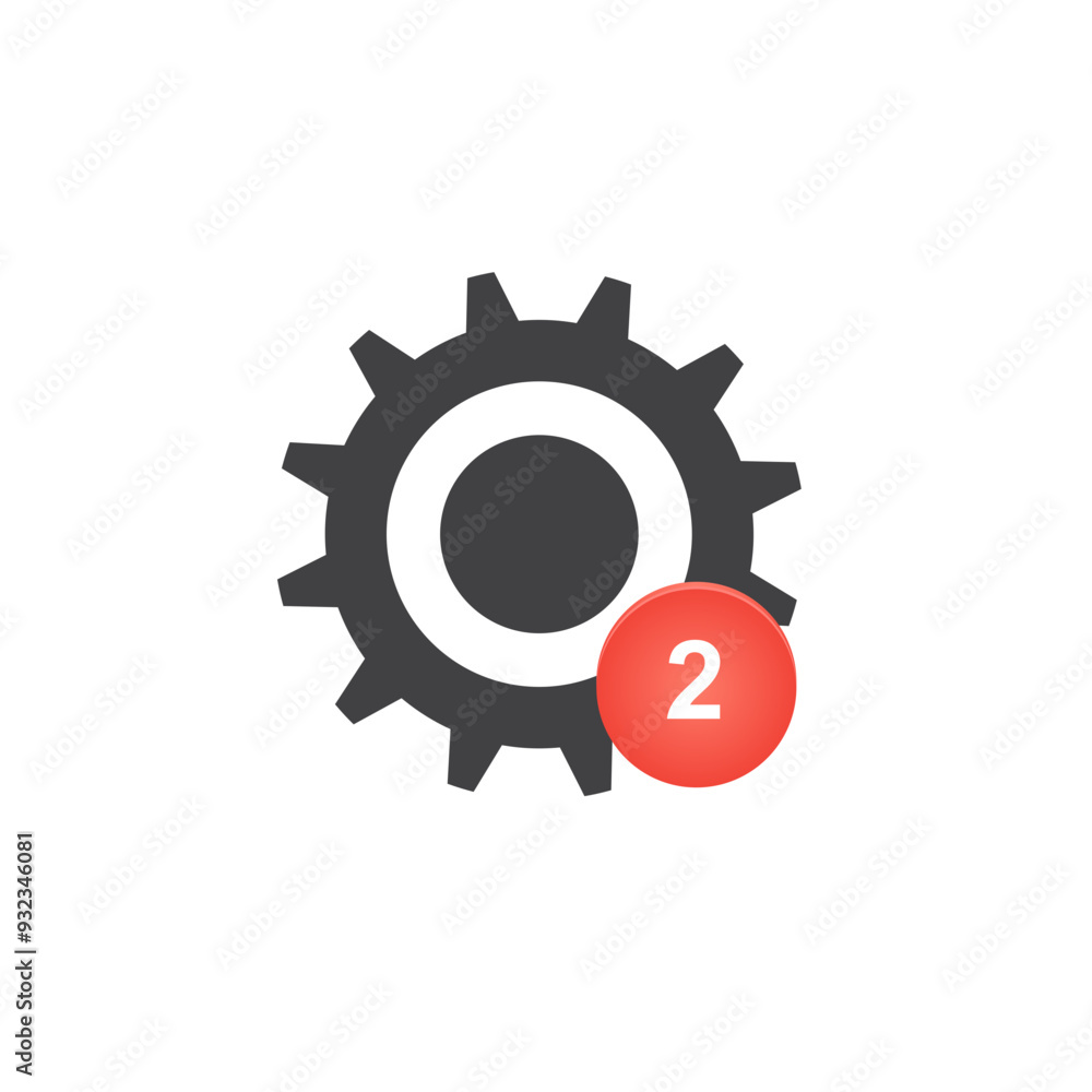 Poster stylized gear icon with notification badge indicating two new alerts. transparent svg file. vector i