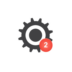 Stylized gear icon with notification badge indicating two new alerts. Transparent SVG file. Vector Illustration. 