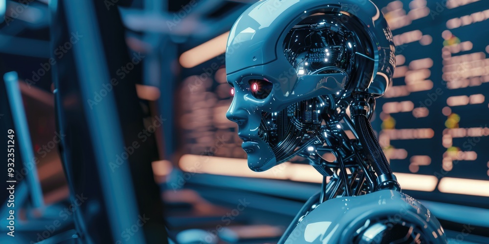 Poster cybercriminal employing machine learning to create malicious software and compromise data, with a de