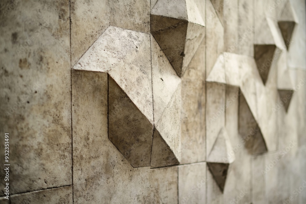 Poster a textured wall displays a geometric abstract pattern with sharp angles and shadows, set against a m