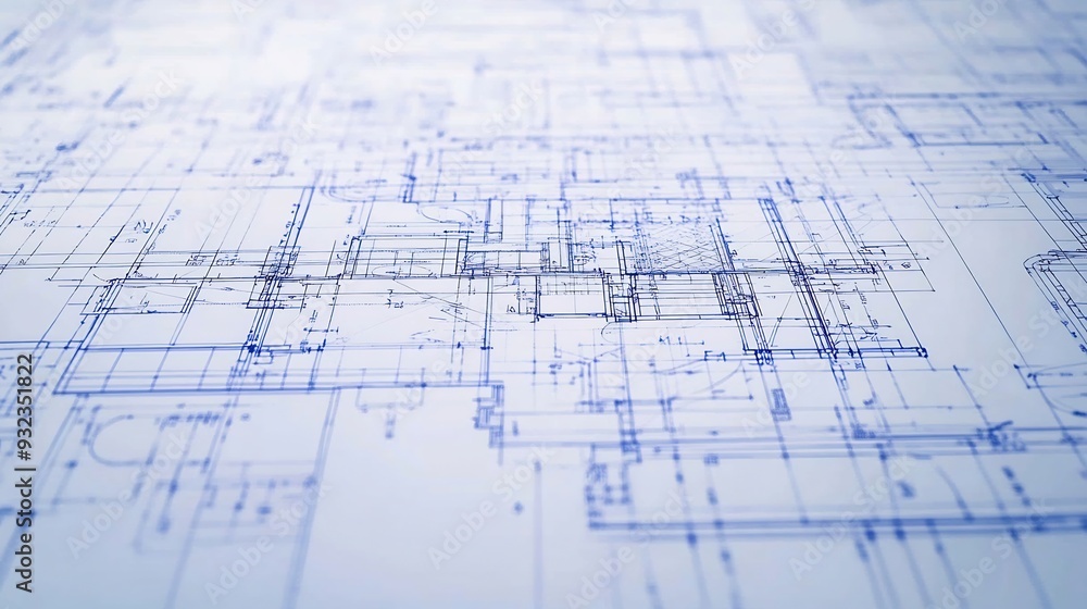 Wall mural detailed blueprint for a construction project focusing on site planning zoning and contractor coordi