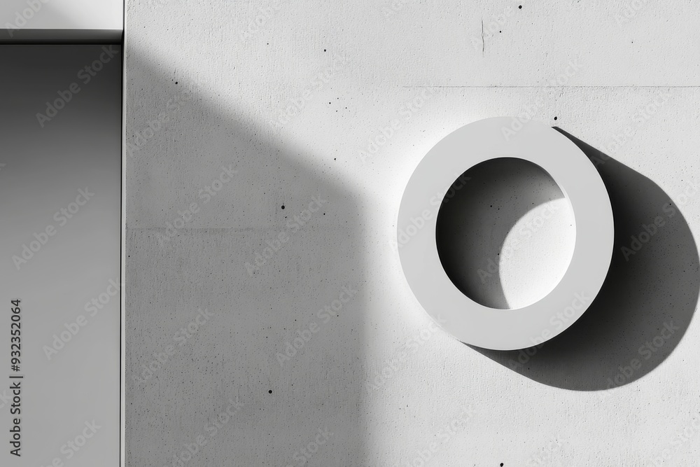 Poster a sleek o symbol is mounted on a clean, minimalist wall with soft shadows emphasizing its design in 