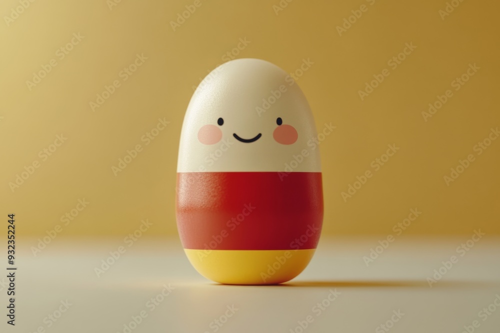 Canvas Prints Minimalistic illustration of a capsule character with a happy face set against a beige background symbolizing simplicity and positivity in healthcare