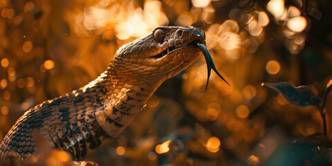 Obraz premium A poised cobra baring its fangs capturing the intense moment and primal beauty of nature s predators