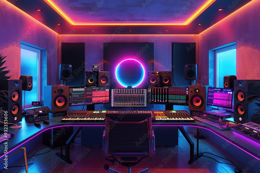 Aufkleber Professional music studio setup with various instruments and gear