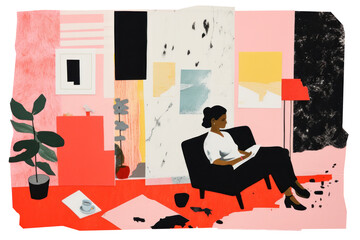 PNG Living room collage art painting.