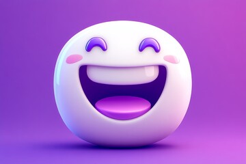 Playful and cheerful illustration of a happy face character with a wide smile set against a purple background symbolizing joy and positivity in healthcare