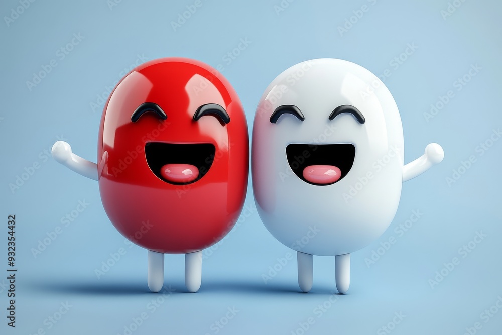 Poster adorable and playful illustration of two capsule characters with different expressions set against a